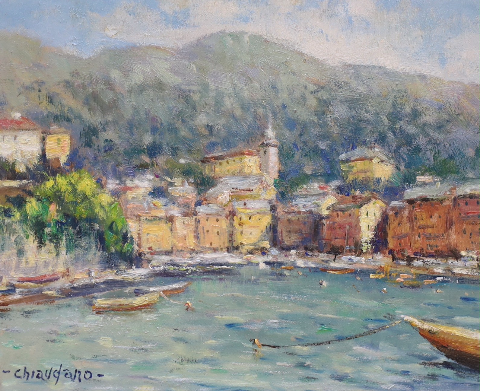 Beppe Chiaudano, pair of oils on canvas, 'Portofino' and 'Porto Faria', signed, 23 x 28cm